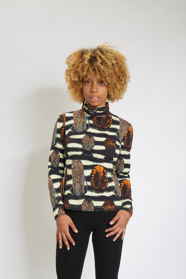 eco-friendly afrocentric print womens turtleneck front view