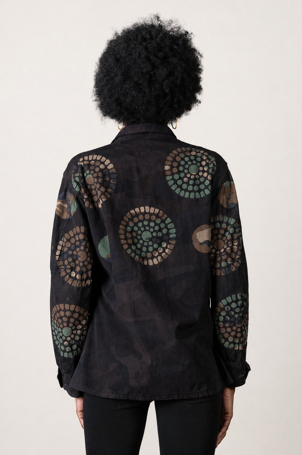 Exclusive handmade vintage army jacket with natural dye, Kutch block print, and mirror embroidery