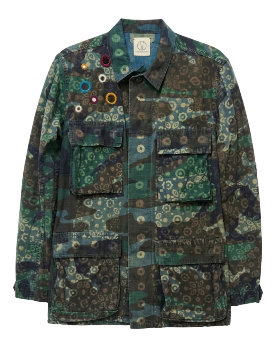 Handmade Indigo dye vintage army jacket with Traditional Kutch Block Print and Rabari mirror embroidery