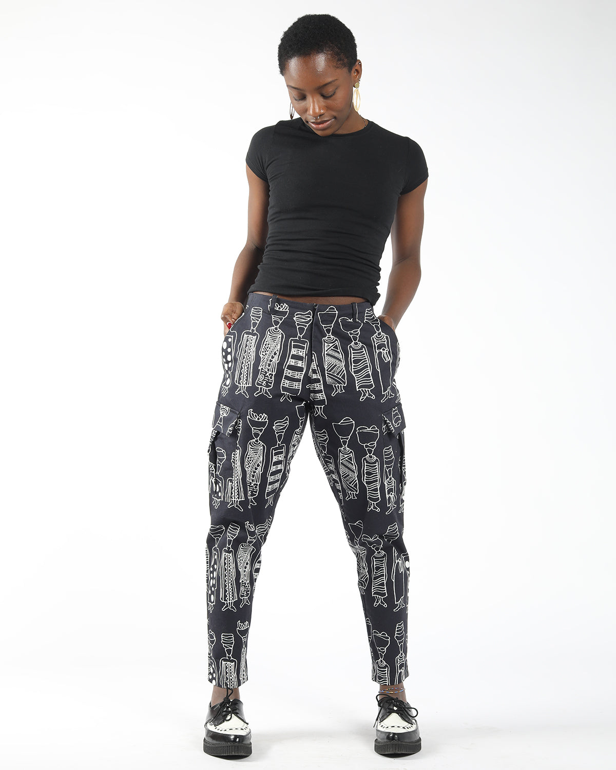 durable African print stylish relaxed fit cargo pants front view
