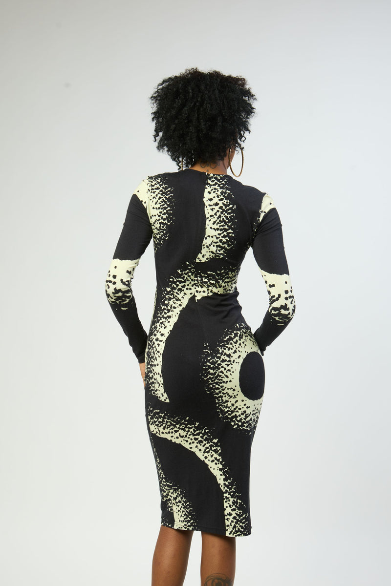 breathable long sleeve printed midi womens dress back view