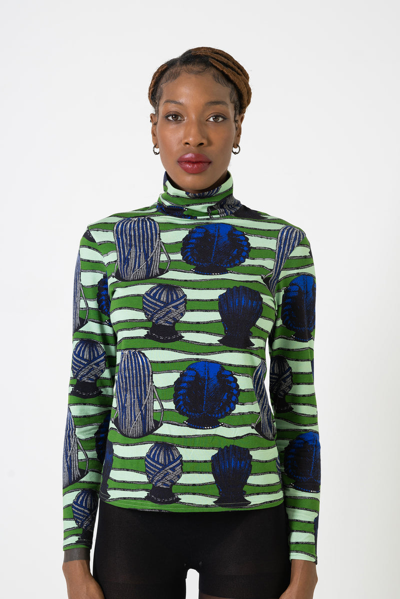 long sleeve sustainable Afrocentric bold turtleneck front view