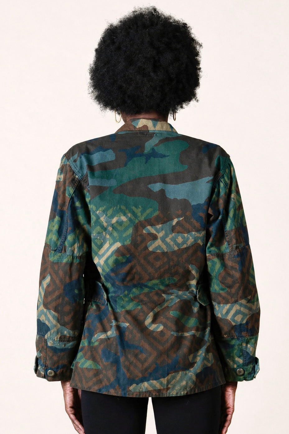 Handmade Indigo dye vintage army jacket with Traditional Kutch Block Print and Rabari mirror embroidery